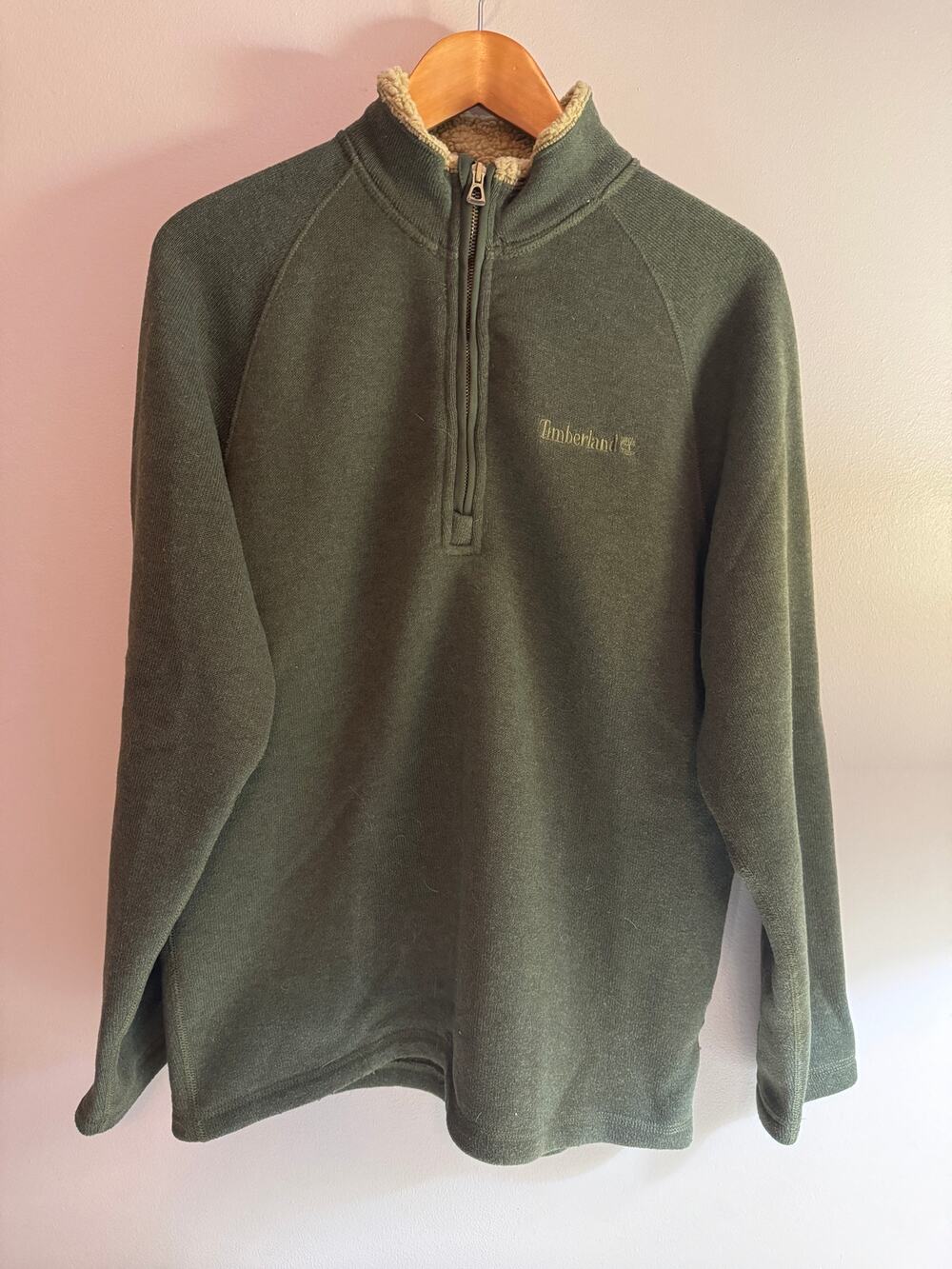 Timberland Men’s L Olive Green 1/4 Zip Fleece Pullover Sherpa Collar